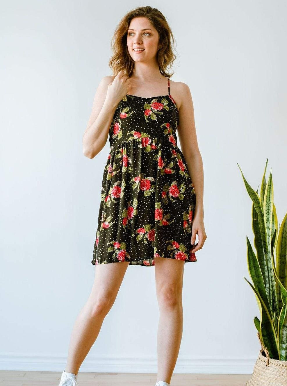 Robe Florence noir fleurs rouge Ananas & Bananas