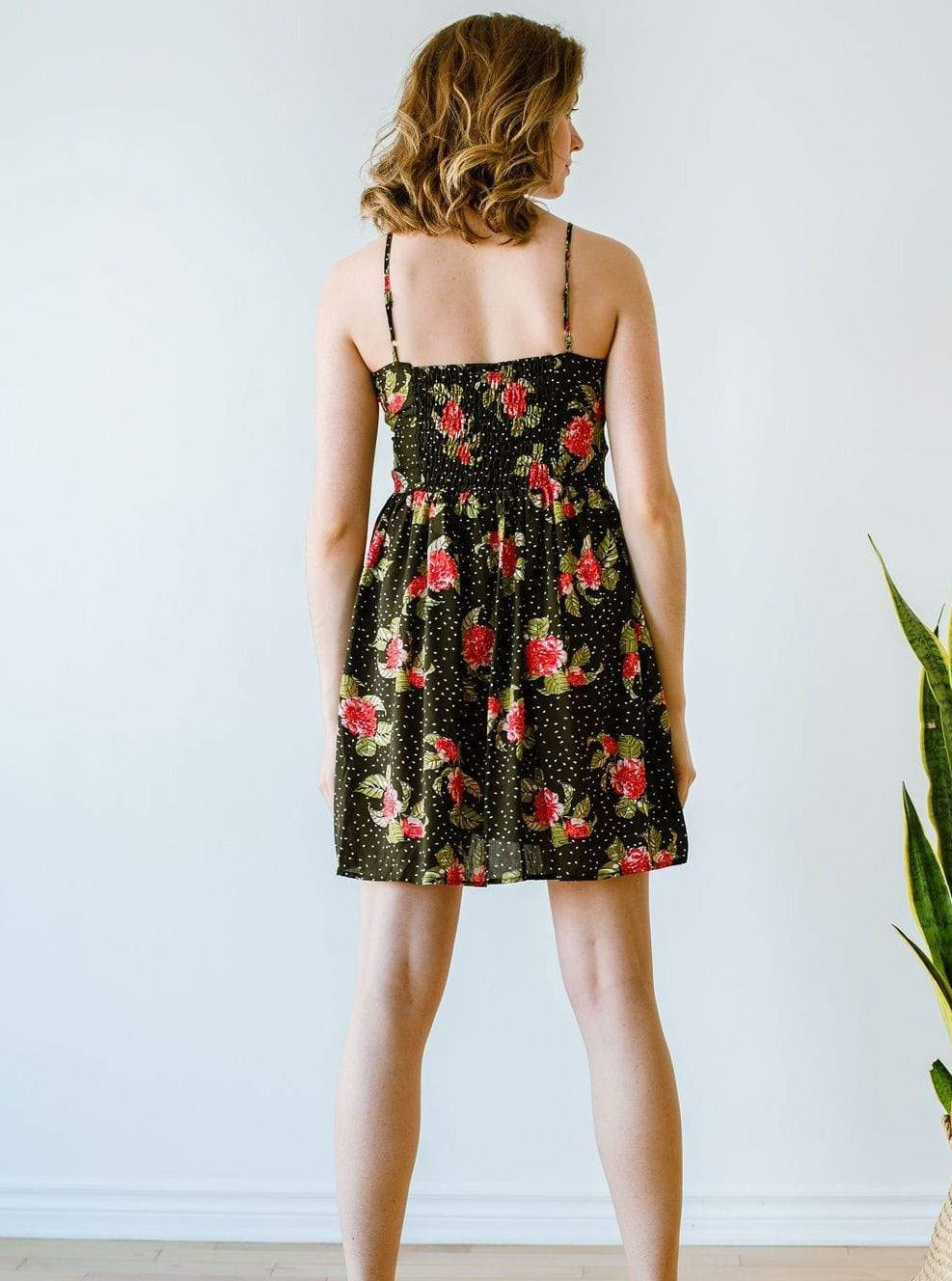 Florence black dress with red flowers 